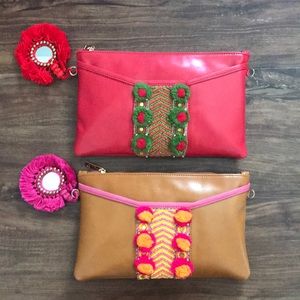 Anthropologie Beaded Faux Leather Wristlet